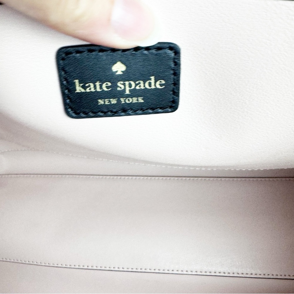 Kate Spade Black Pale Pink Leather Large Work Tote Bag 12x14 - Picture 7 of 16